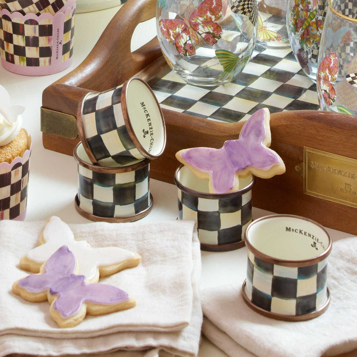 Courtly Check Enamel Napkin Rings - Set of 4 by MacKenzie-Childs