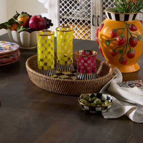 Courtly Check Large Enamel & Rattan Serving Tray