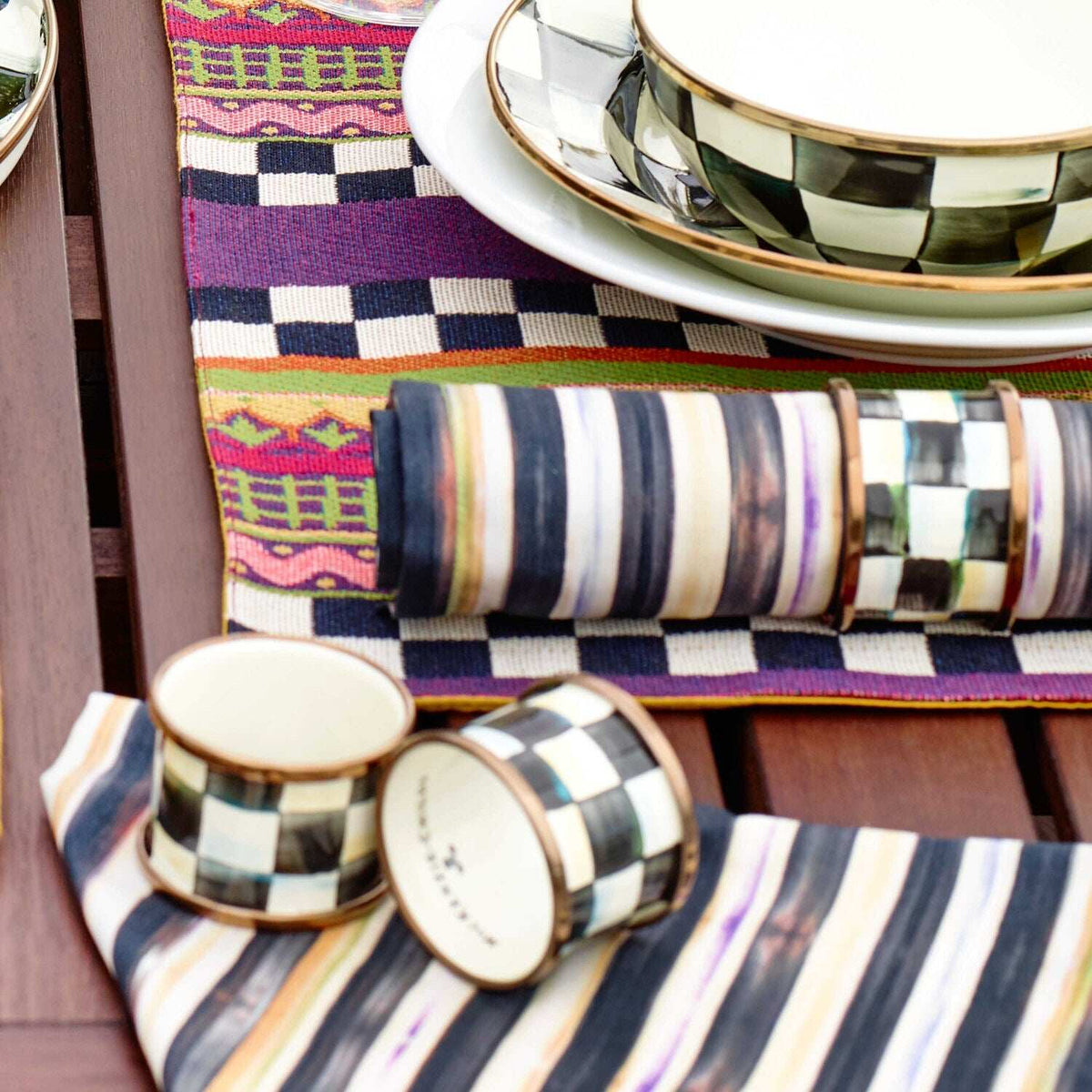 Courtly Check Enamel Napkin Rings - Set of 4 by MacKenzie-Childs