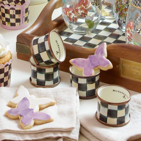 Courtly Check Enamel Napkin Rings - Set of 4 by MacKenzie-Childs